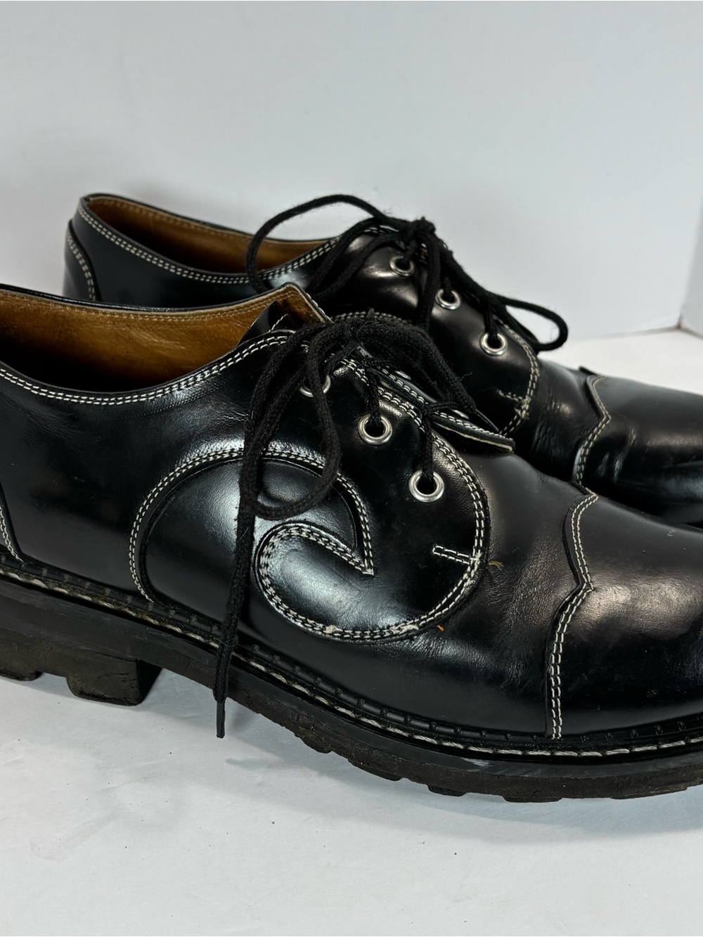 John Fluevog Angels Gibson Swirl, Black Leather Shoes, Men Size 9 E, Vintage